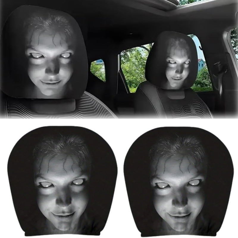 (PACK OF 4) Ghost Face Snug-Fit Car Headrest Covers