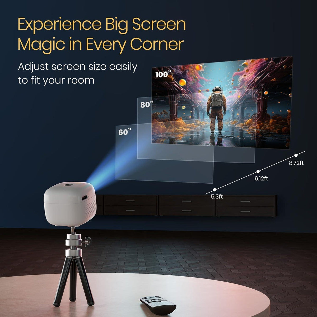 Picco 15 Rechargeables DLP Mini Projector| 720p Full HD | 1600 Lumens | Upto 100" Display | Auto Keystone & Focus | Wi-Fi/Bluetooth