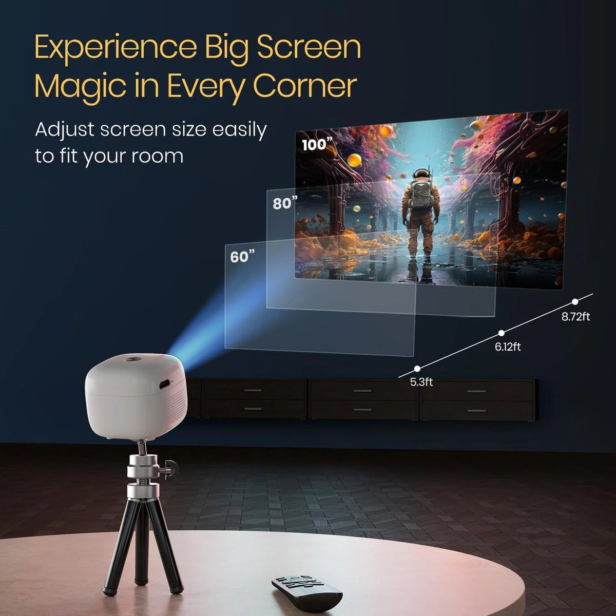 Pico 14 Rechargeables DLP Mini Projector| 720p Full HD | 1600 Lumens | Upto 100" Display | Auto Keystone & Focus | Wi-Fi/Bluetooth