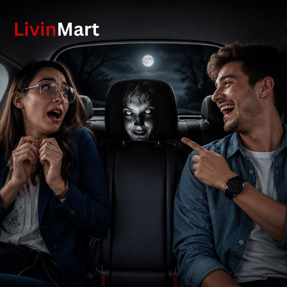 Ghost Face Snug-Fit Car Headrest Covers