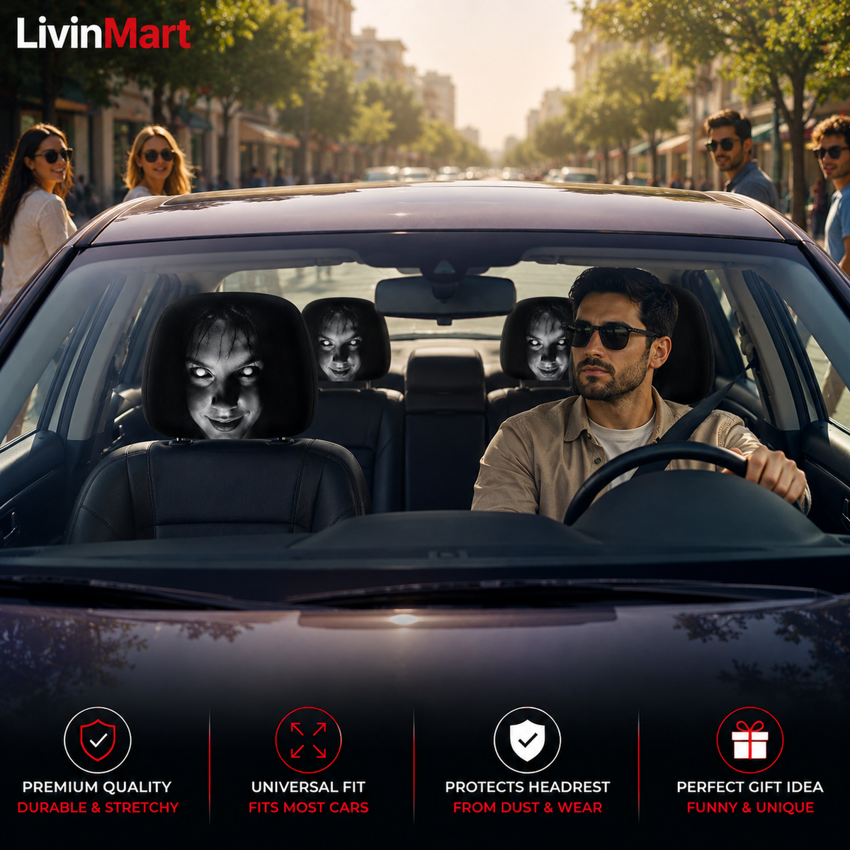 Ghost Face Snug-Fit Car Headrest Covers